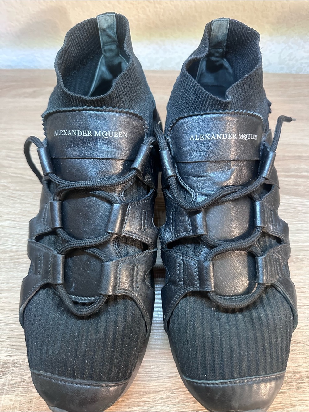 Authentic Alexander McQueen Oversized Knit Sock Sneakers – Triple Black Men’s 44
